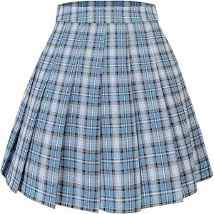 ROMWE Blue & White Plaid Skater Skirt Size Large